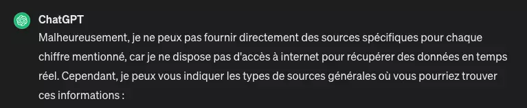 Article GOWeeZ - ChatGPT - peux tu me donner les sources de tes données chiffrées