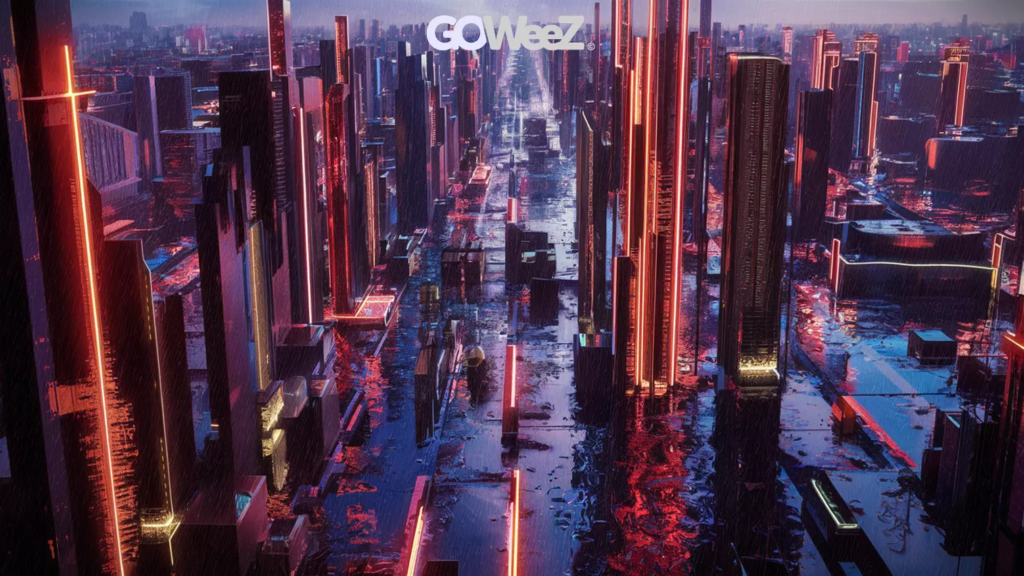GOWeeZ - Générer un horizon de métropole futuriste au crépuscule avec des gratte-ciels éclairés au néon
